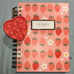 Strawberry Pattern Notebook with Heart Keychain